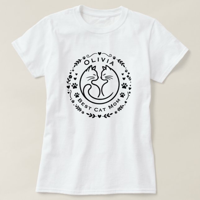 Personalized Name Best Cat Mom T-Shirt  (Frente do Design)