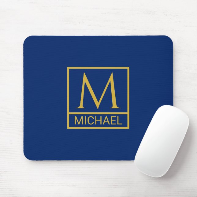 Personalized Navy Mouse Pad with Initial & Name (Com mouse)
