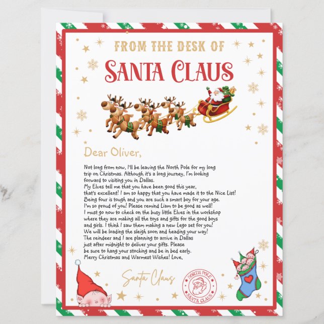 Personalized Official North Pole Letter from Santa (Frente)