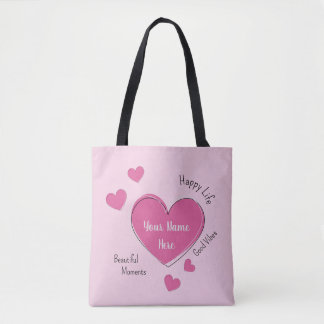 Personalized Pink Hearts Tote Bag