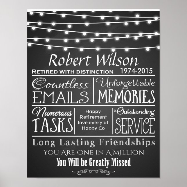 Personalized Retirement Poster Print fairy lights (Frente)