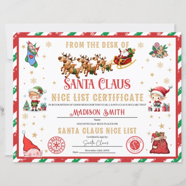 Personalized Santa Official Nice List Certificate (Frente)