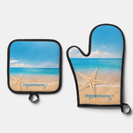 Personalized Seaside Kitchen Mitt & Pot Set