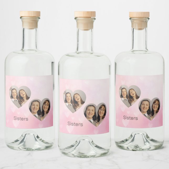 Personalized Sisters Heart-Shaped Photo Label (Garrafas)