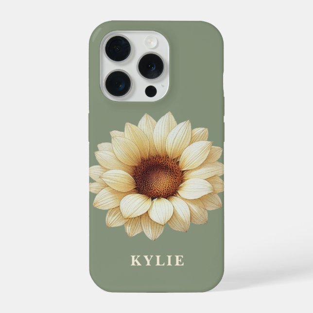 Personalized Sunflower Name Sage Green Phone Case (Verso)
