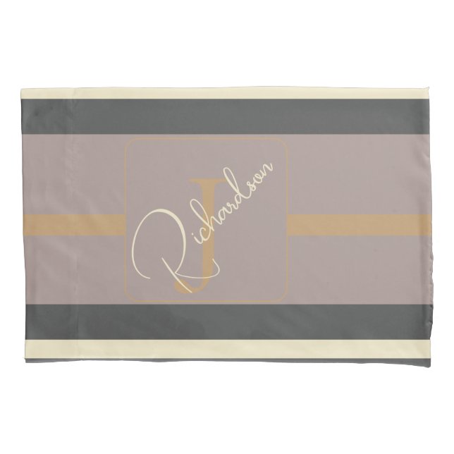 Personalized Taupe Gold Stripe Modern Neutral Chic (Frente)