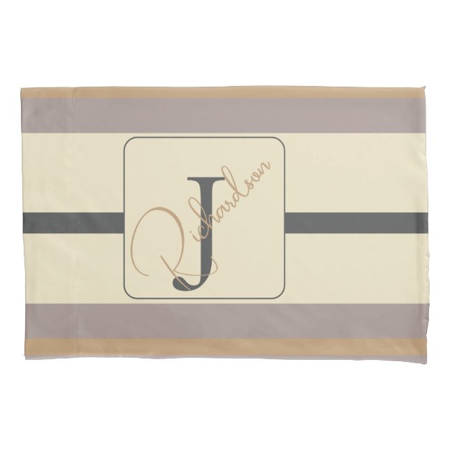 Personalized Taupe Gold Stripe Modern Neutral Chic (Frente)