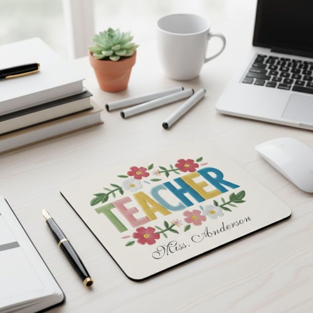 Personalized Teacher Mouse Pad with Floral Design (Criador carregado)