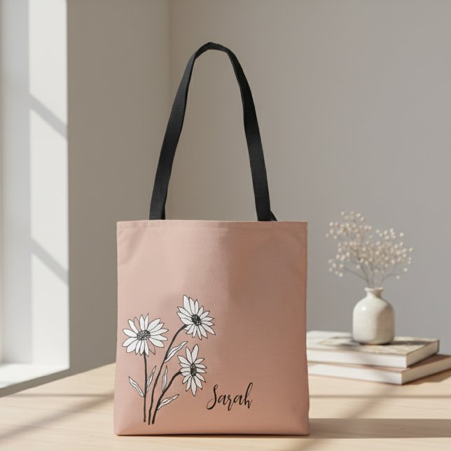 Personalized Tote Bag with White and Black Daisies (Criador carregado)