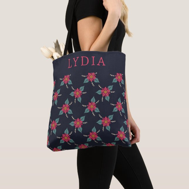 Personalized Vintage Floral Pattern Tote Bag (Close Up)