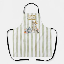 Personalized Watercolor Whimsical Cat Apron