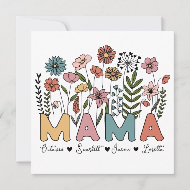 Personalized Wildflowers Flat Mother's Day Card (Frente)