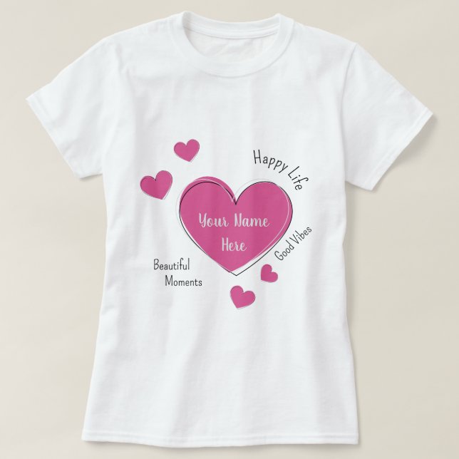 Personalized Women’s T-Shirt with Pink Heart (Frente do Design)