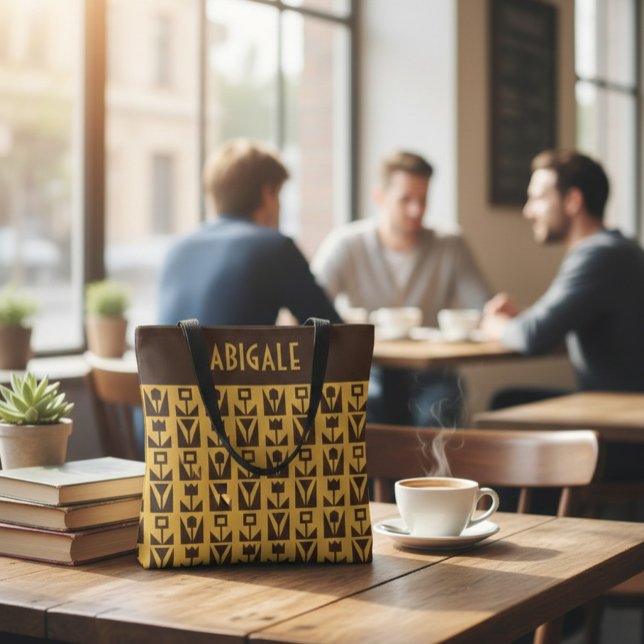 Personalized Yellow Tote Bag with Abstract Flowers (Criador carregado)