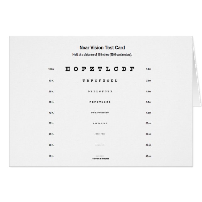 Perto do cartão do teste da visão (exame da (Frente Horizontal)