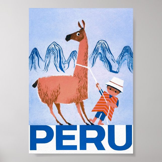 Peru e Llama - Poster de Viagens vintage (Frente)