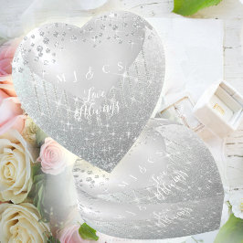 Pesa Papel Coração Diamantes Casamento Prata Branc