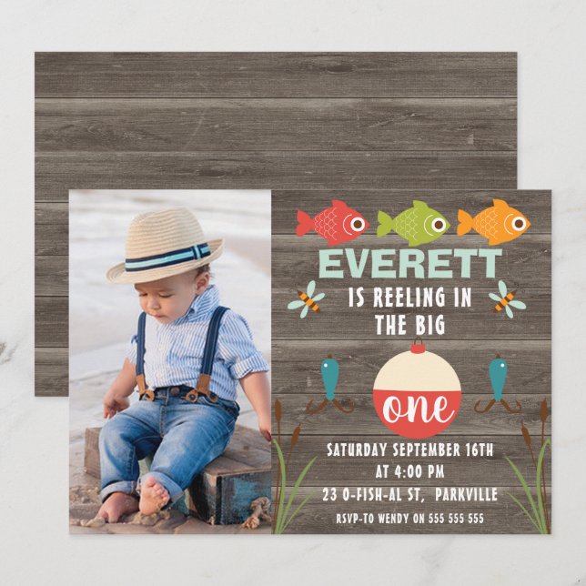 Pesca a enrolar no grande convite de um aniversári (Frente/Verso)