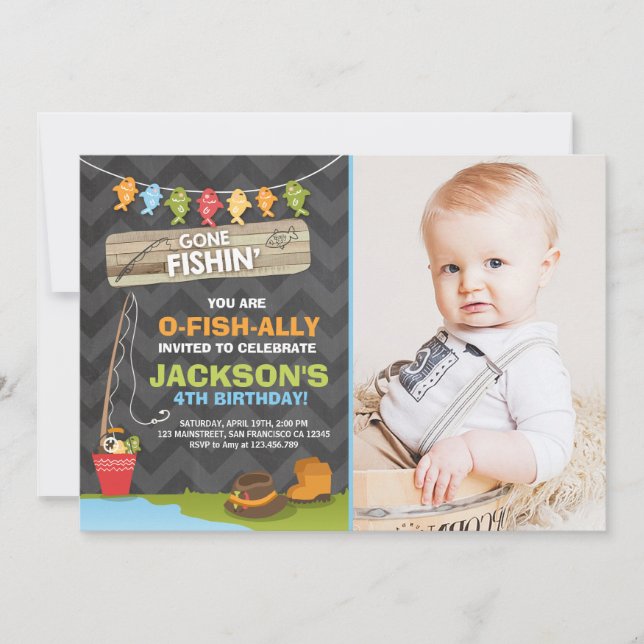 Pesca Aniversário Convites Fator de Pesca Garoto (Frente)