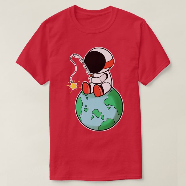 Pesca Astronauta Em T-Shirt Com Prêmio Da Terra (Frente do Design)