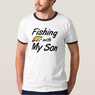 Pesca com meus t-shirt dobrando do pai do filho