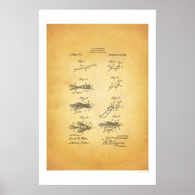 Pesca com mosca 1921 Poster de patente dos EUA - E (Frente)