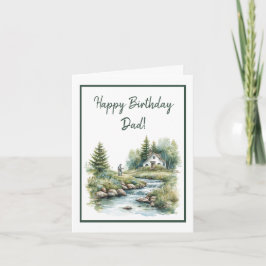 Pesca por aquarela com cartão de aniversário de fl