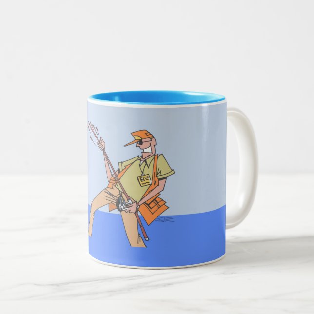 Pescador azul mão esquerda, caneca de dois tons (Frente Esquerda)