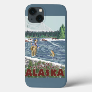 Pescador da mosca - parque nacional de Denali,