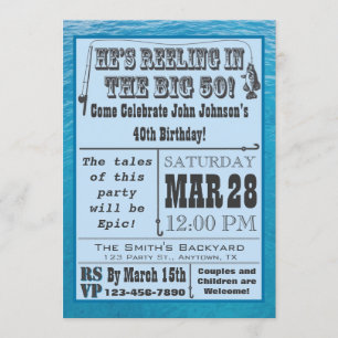 Pescando o 50th convite do aniversário com água