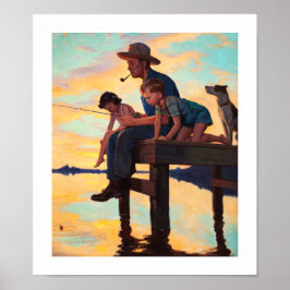 Pescar com Pai. Vintage Art Impressão