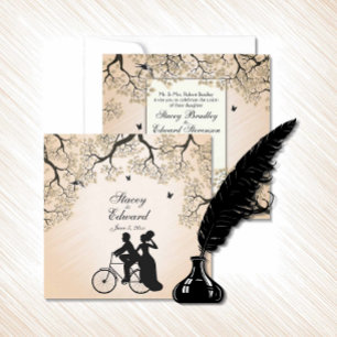 Pêssego de Convite de Casamento de Tema Bicicleta