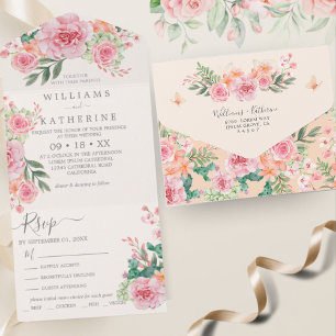 Pêssego de Ivory Crème e Casamento floral rosa do