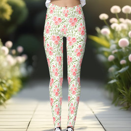 Pêssego de Peonia Floral de Aquarela Leggings