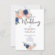 Pêssego e aquarela azul convite para o casamento f