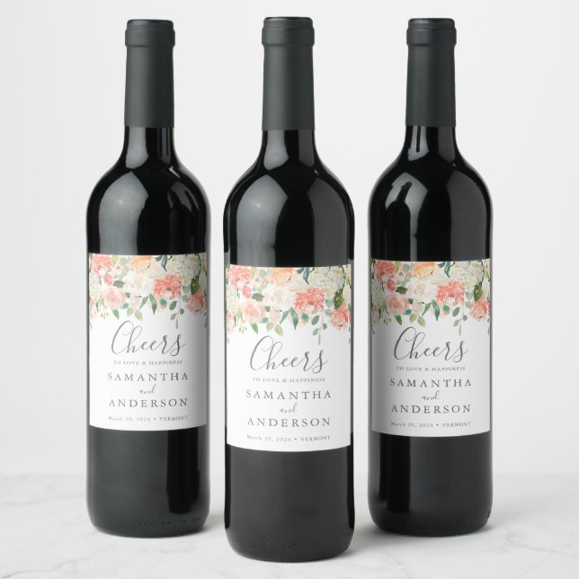 Pêssego e Rótulos de Garrafas de Vinho de Creme (Garrafas)