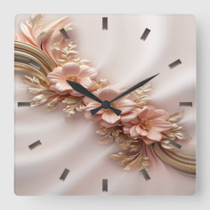 Pêssego Laranja Elegante Relógio de Parede Floral