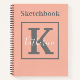 Pêssego Leve Monograma Nome Sketchbook Notebook
