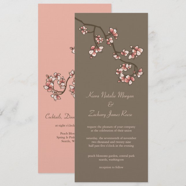 Pêssego rosa Pêssego Sakura Convite de casamento c (Frente/Verso)