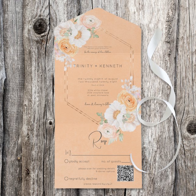 Pêssego Russo Blush & White Floral Código QR (Criador carregado)
