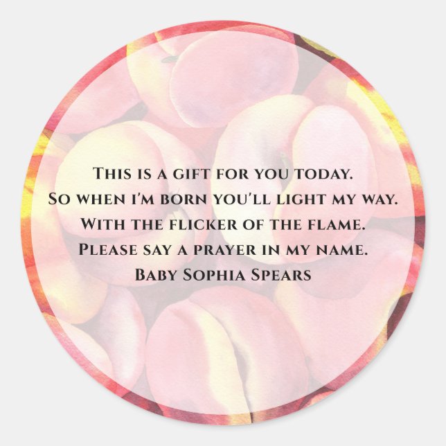 Pêssegos de aquarela - adesivo de velas de oração (Frente)