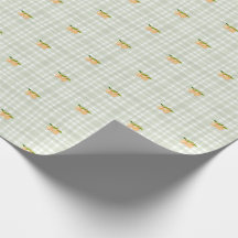 Pêssegos e papel de embrulho de xadrez verde para