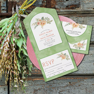 Pêssegos, flores de cacto, folhas de casamento fl