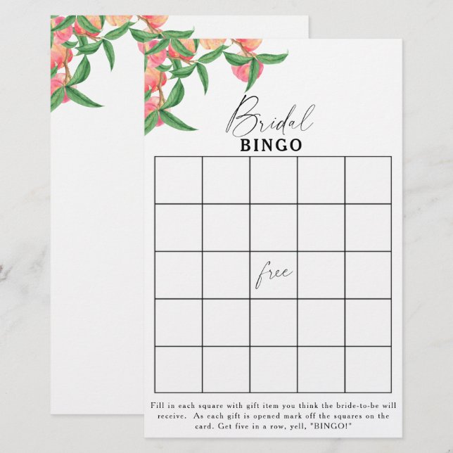 Pêssegos - Jogo de bingo para chá de noiva (Frente/Verso)