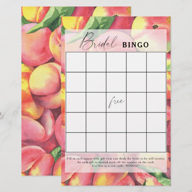 Pêssegos - Jogo de bingo para chá de noiva (Frente/Verso)