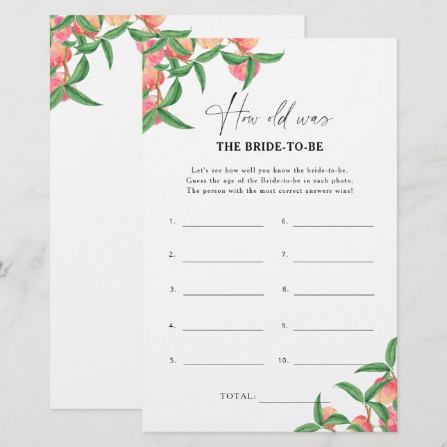 Pêssegos - Quantos anos tinha a noiva para ser o j (Frente/Verso)