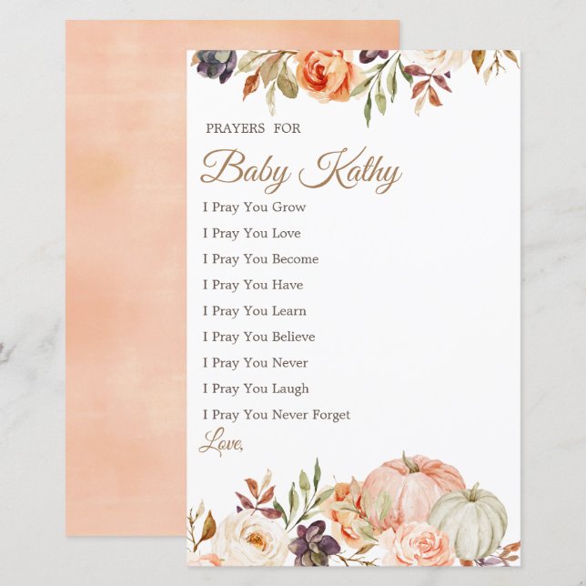 Pessegueira de Pumpkin amando orações para o bebê (Frente/Verso)