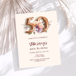 Pessegueiro de ouro floral orçamento 50 anos<br><div class="desc">Um convite moderno, na moda e glamouroso para um 50º aniversário. Um fundo bege, colorido creme, decorado com um pêssego e uma flor púrpura de cor d'água. O nome é escrito com um moderno estilo escrito à mão. Personalize e adicione os detalhes da sua festa. O número 50 é escrito...</div>