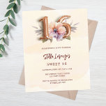 Pessegueiro de rosa dourado floral Sweet 16 convit<br><div class="desc">Um convite moderno, na moda e glamouroso para um doce 16. Pessegueiro de cor aquosa, decorado com uma cor de pêssego e flor de cor d'água púrpura. O nome é escrito com um script de estilo manuscrito. Personalize e adicione os detalhes da sua festa. O número 16 é escrito com...</div>