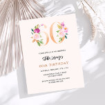 Pessegueiros cor-de-rosa florais 60º convite para<br><div class="desc">Um convite moderno, na moda e glamouroso para uma 60ª festa de aniversário. Um fundo cor de pêssego. Decorado com números de foral em ouro falso e rosa. O nome é escrito com um moderno estilo escrito à mão. Personalize e adicione os detalhes da sua festa. 1 folha = 1...</div>